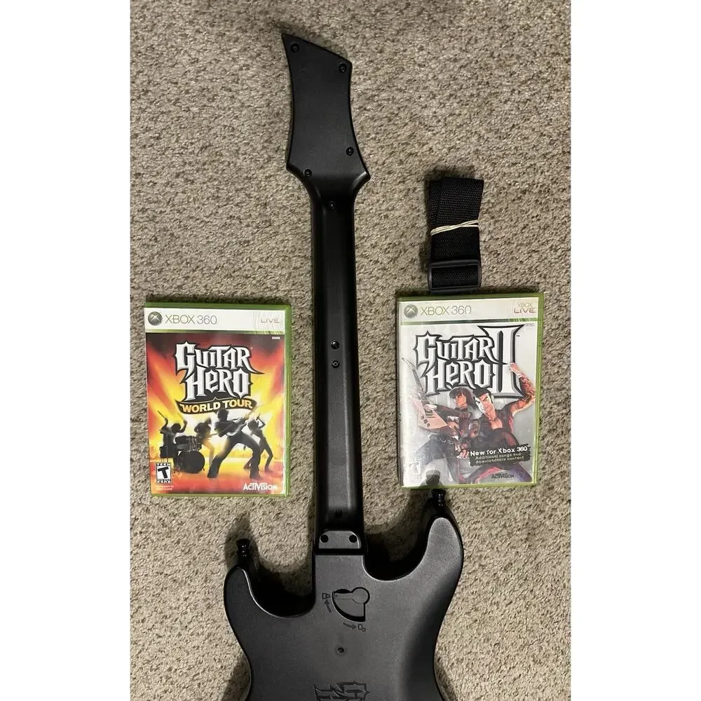 Xbox 360 Guitar Hero Bundle w/ 2 Games World Tour GH 2 Tested Fast Shipping